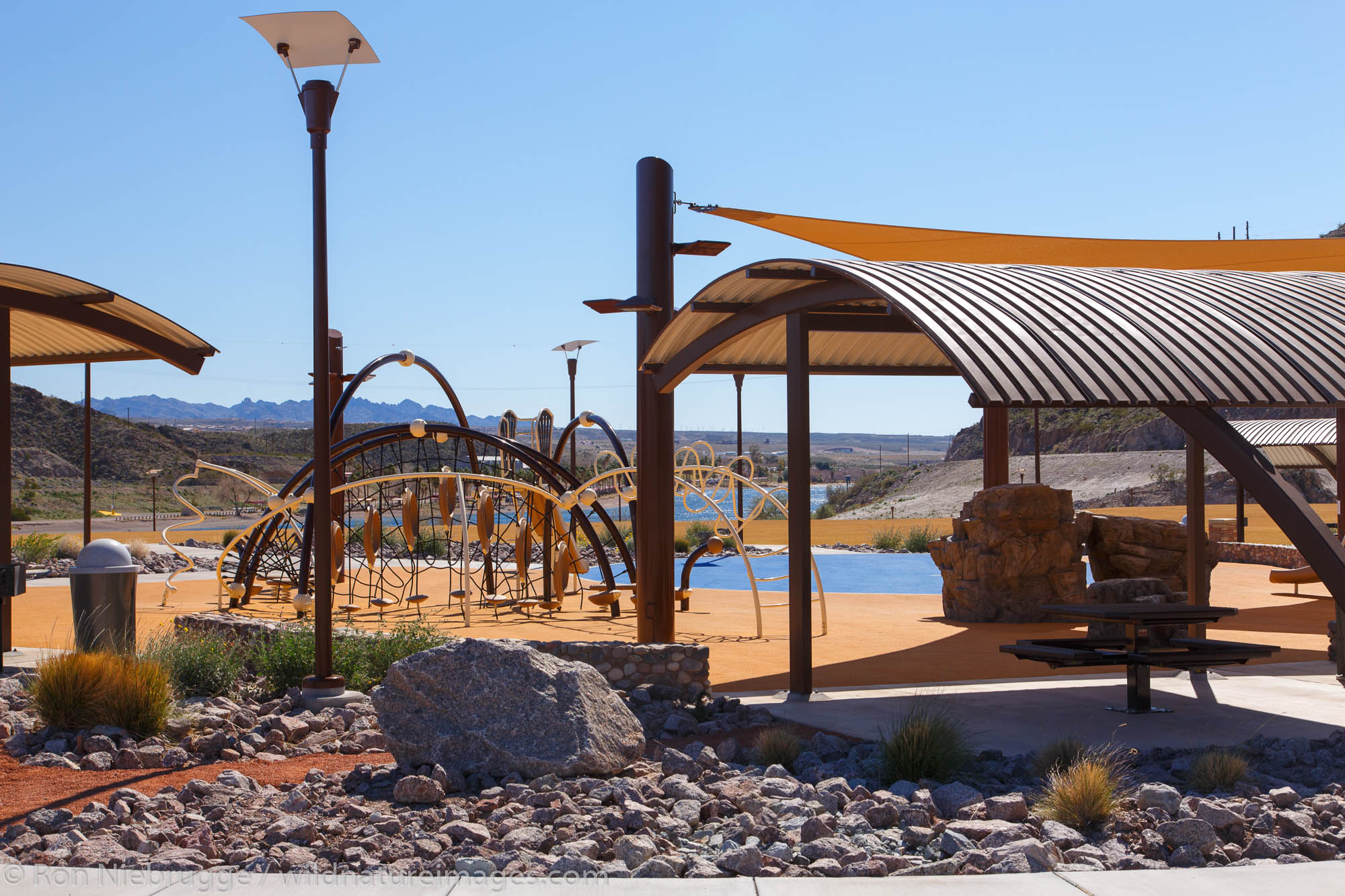 Playground and picnic area at the end of the Riverwalk Exploration Trail along the Colorado River, Laughlin, Nevada.