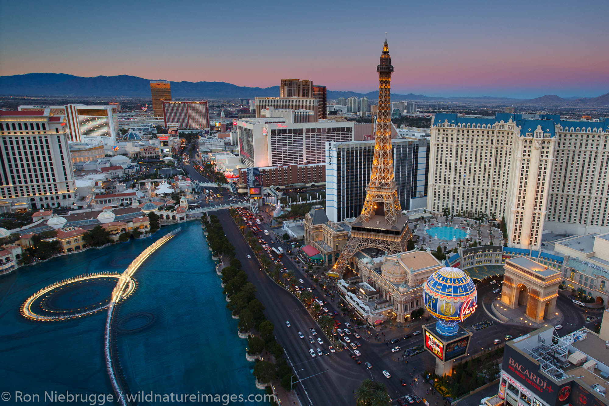 Aerial view of Paris Hotel and Casino the Strip, Las Vegas, Nevada