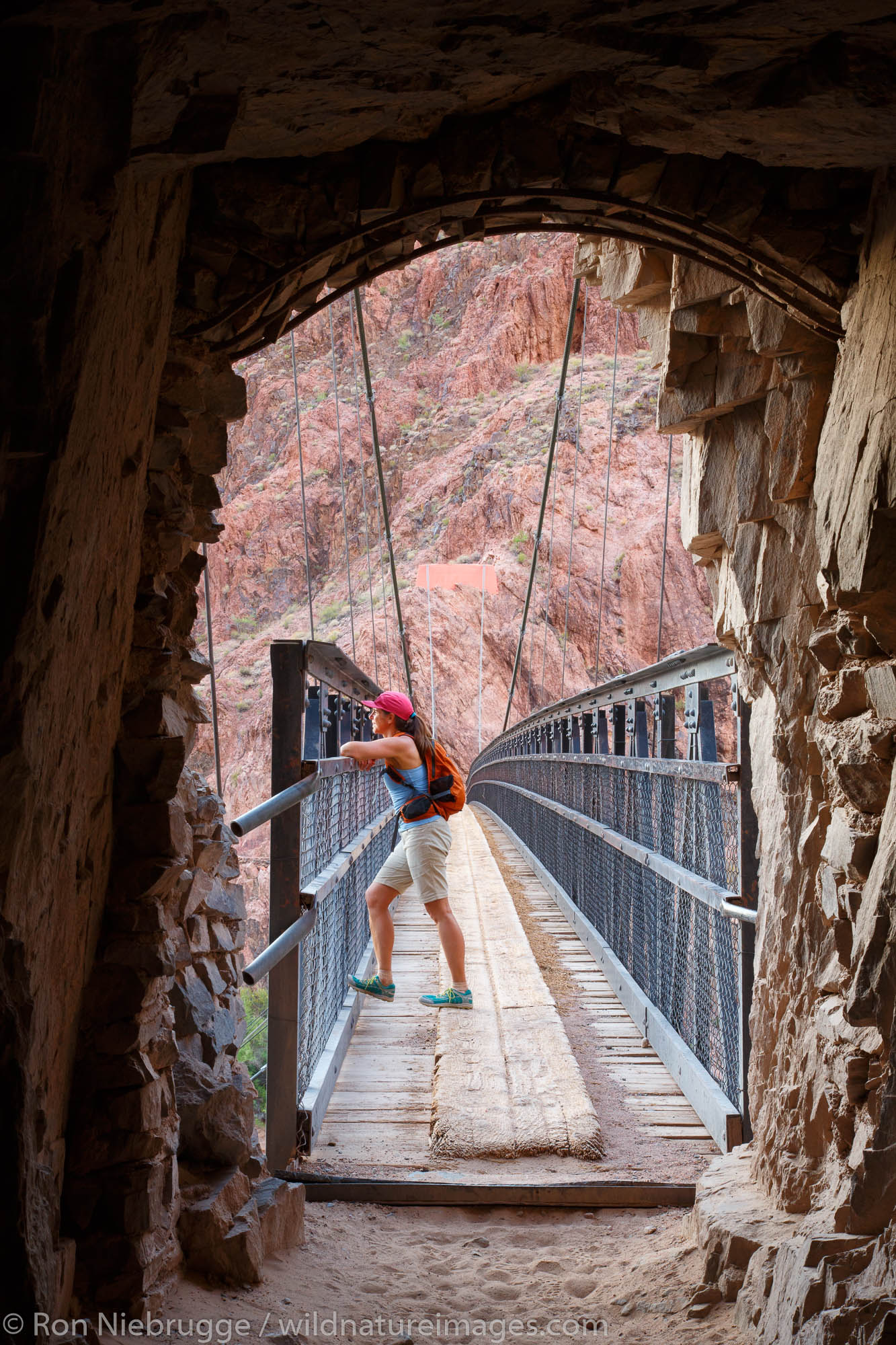 Tunnel and Black Bridge over the Colorado River are part of the South Kaibab Trail, Grand Canyon National Park, Arizona.
