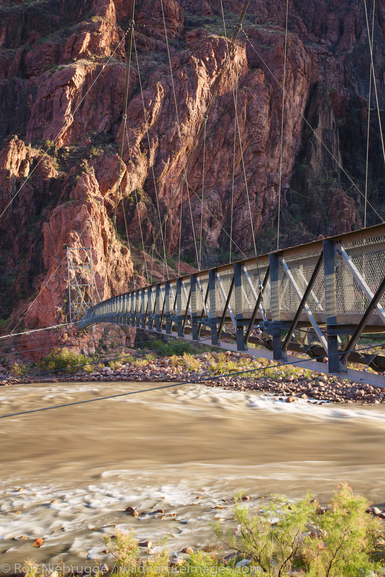 Silver Bridge over the Colorado River on the Bright Angel Trail at the bottom of Grand Canyon National Park, Arizona.