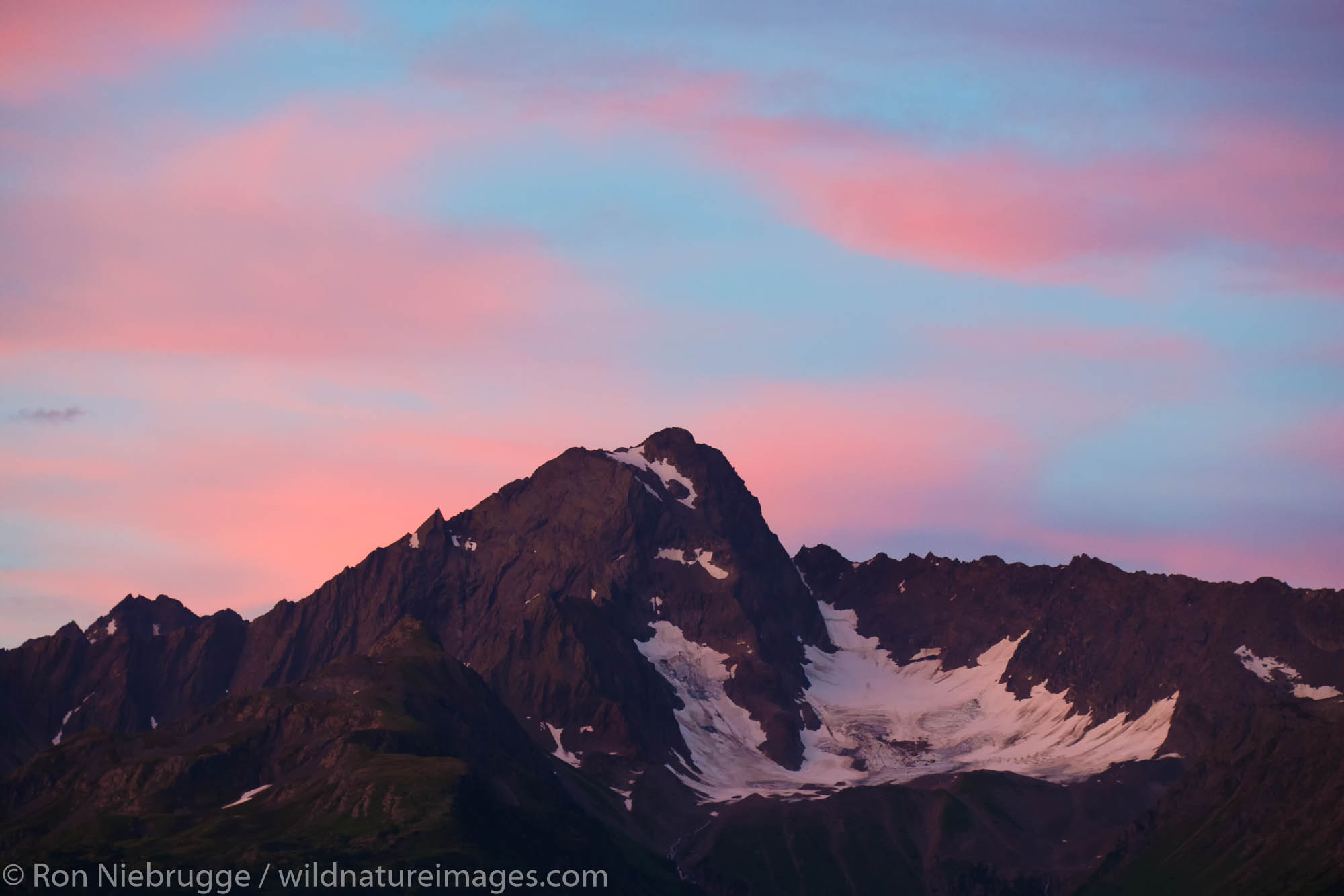 Sunset on Mt Alice, Chugach National Forest, Seward, Alaska.