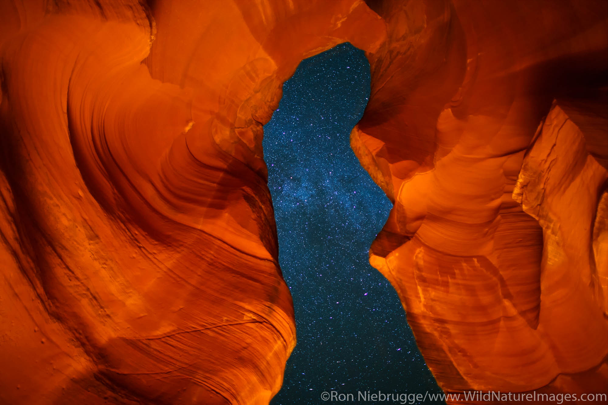 Night sky in Upper Antelope Slot Canyon, Navajo Park Land, Page, Arizona.