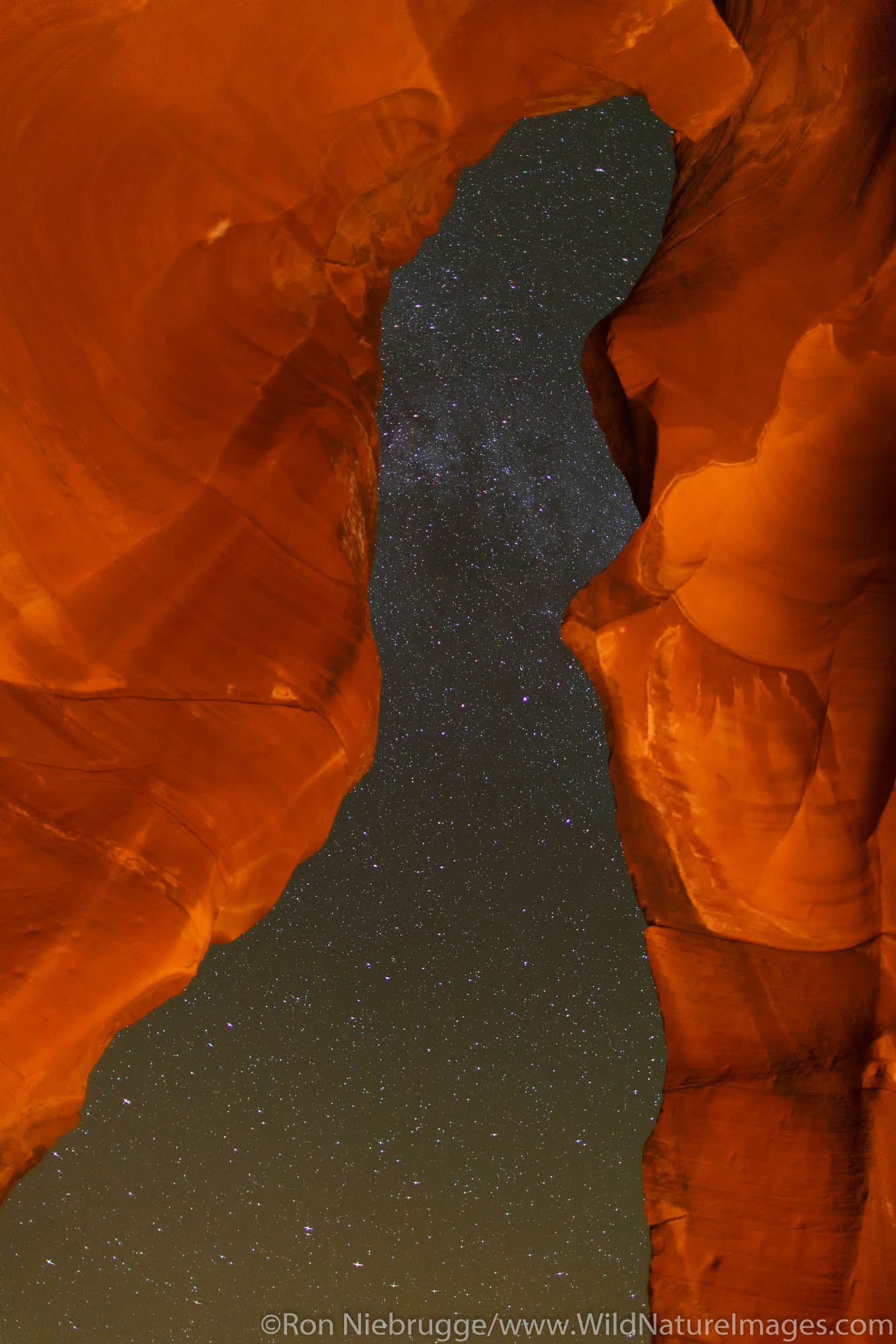 Night sky in Upper Antelope Slot Canyon, Navajo Park Land, Page, Arizona.
