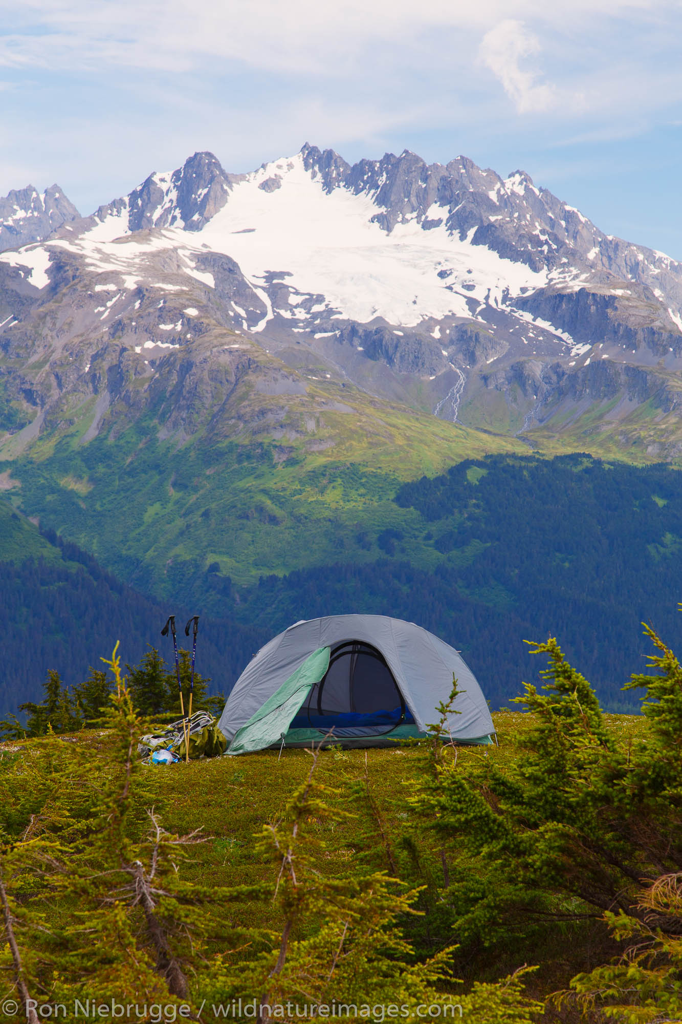 Backpacking along the Lost Lake Loop Trail, Chugach National Forest, Seward, Alaska.