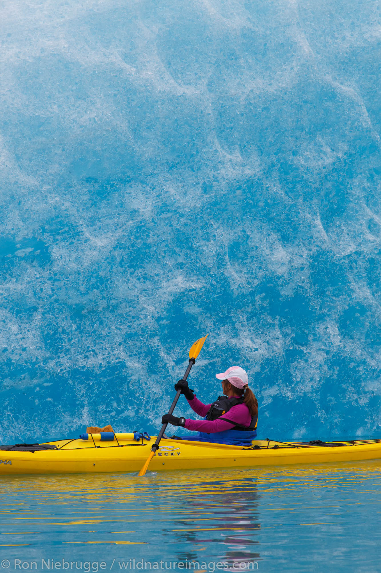 Kayaking in Bear Glacier Lagoon, Kenai Fjords National Park, near Seward, Alaska.  (model released)