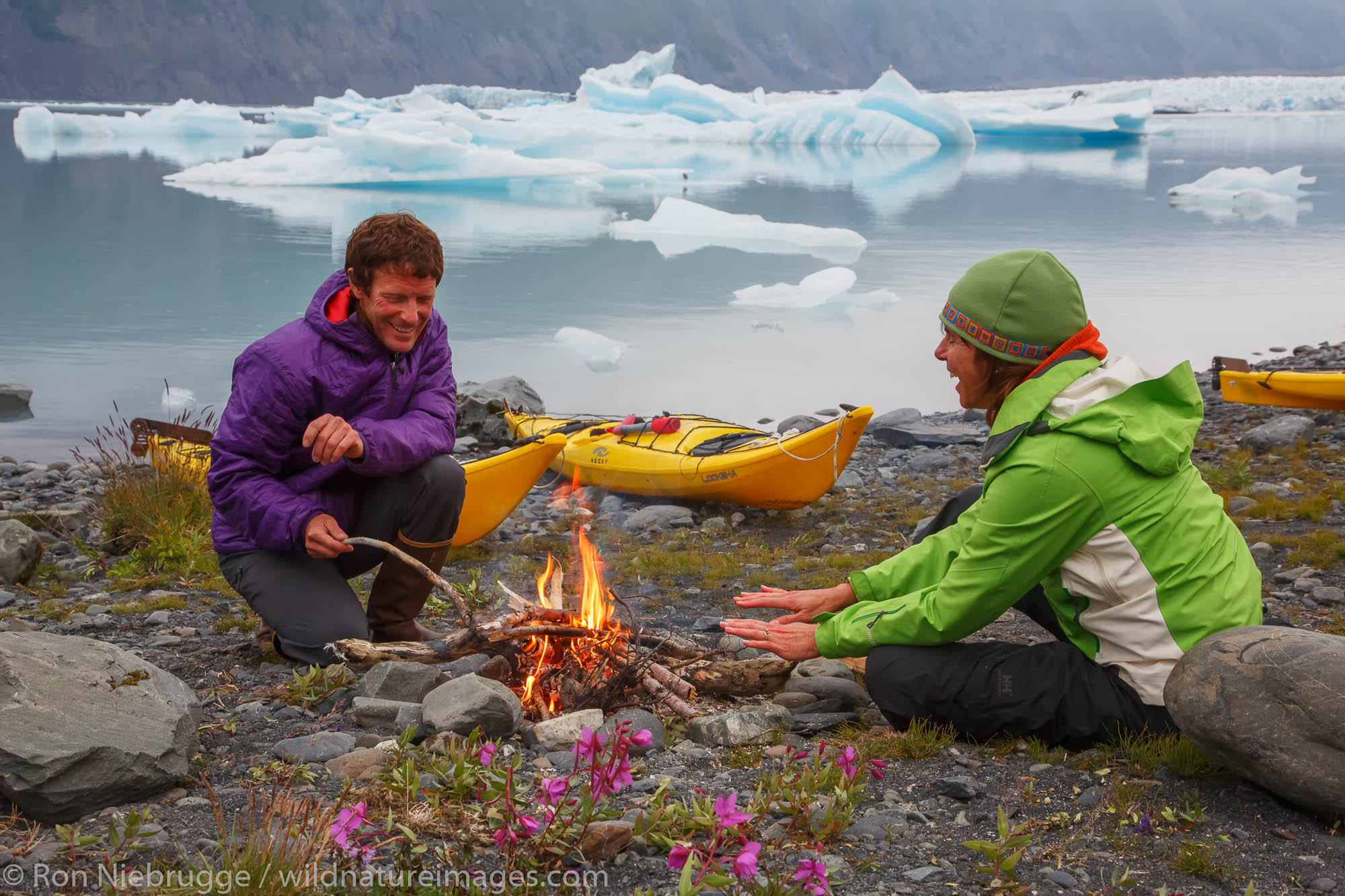 Kayaking and camping in Bear Glacier Lagoon, Kenai Fjords National Park, near Seward, Alaska.  (model released)