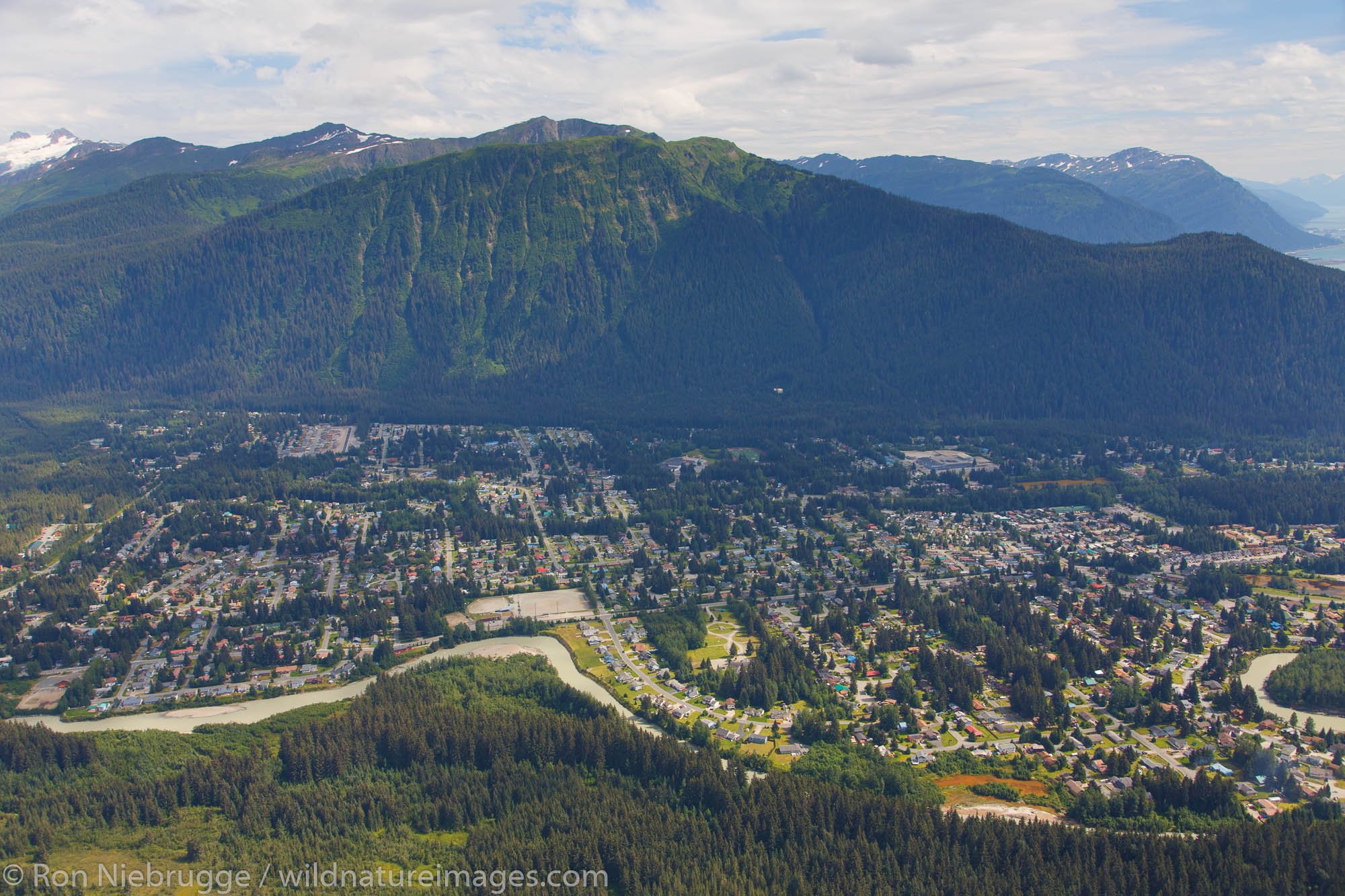 Aerial view of Mendenhall Valley, Juneau, Alaska.