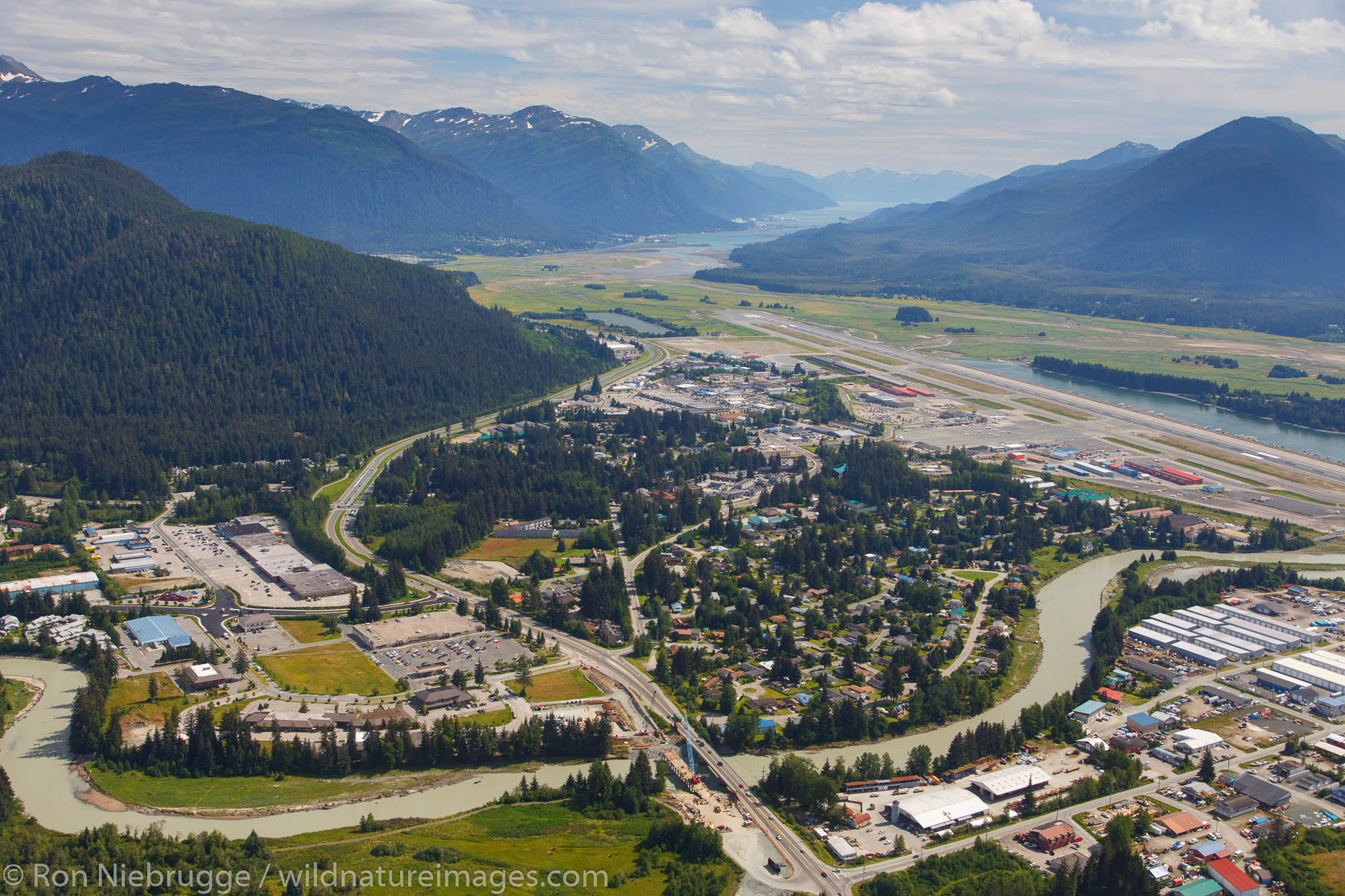 Aerial view of Mendenhall Valley, Juneau, Alaska.