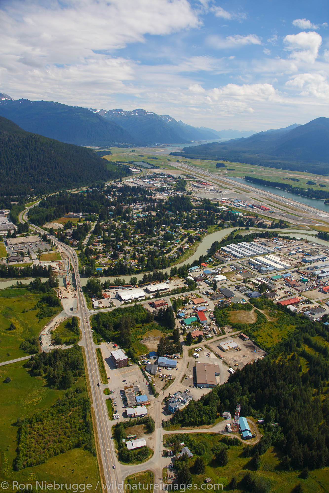 Aerial view of Mendenhall Valley, Juneau, Alaska.