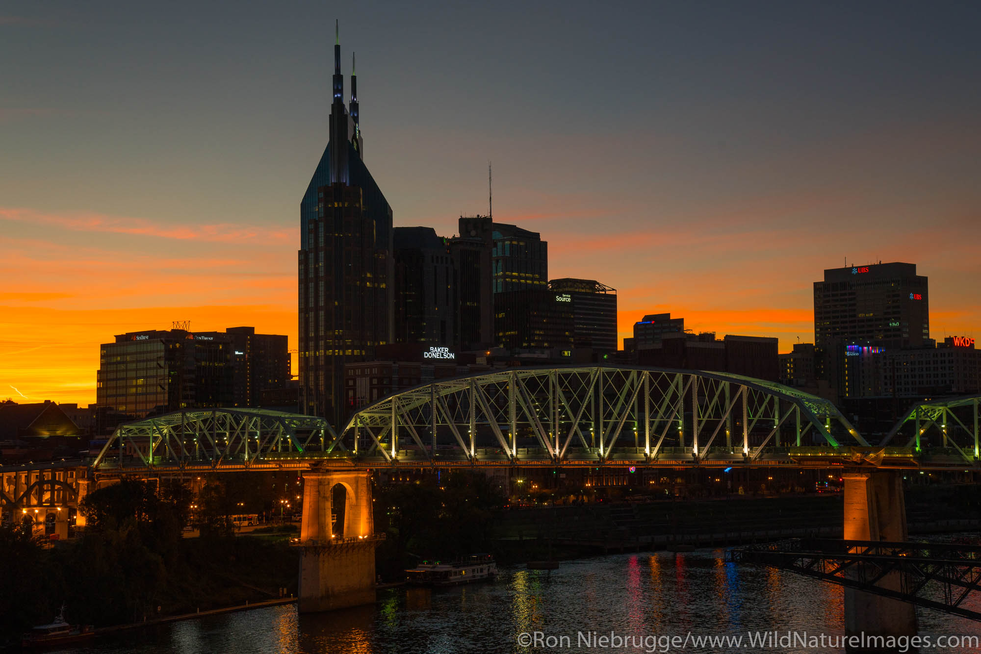 Nashville skyline at sunset.  Nashville,  Tennessee.