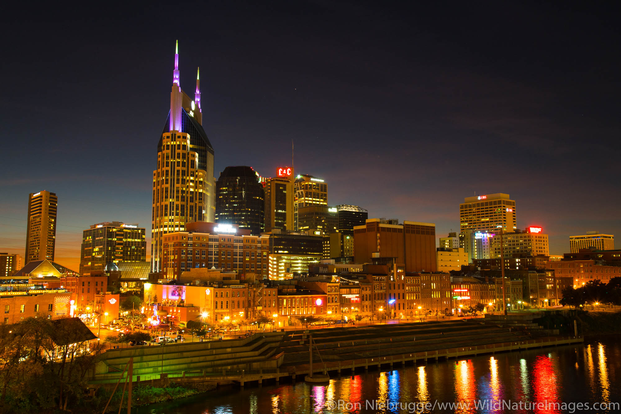 Nashville skyline at night.  Nashville,  Tennessee.