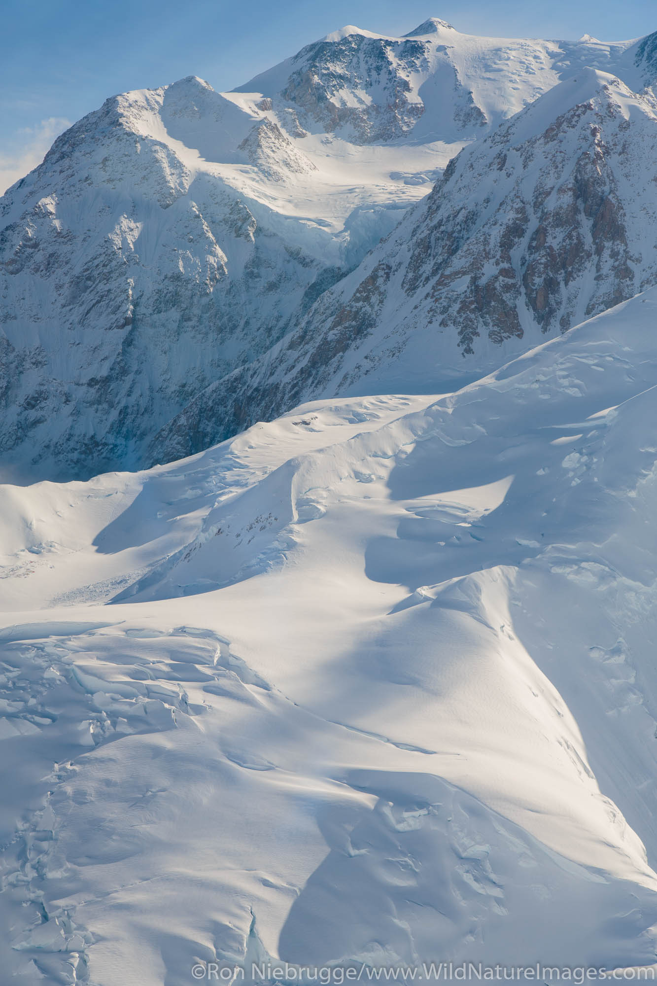 Aerial flight over Mt Denali, Denali National Park, Alaska.