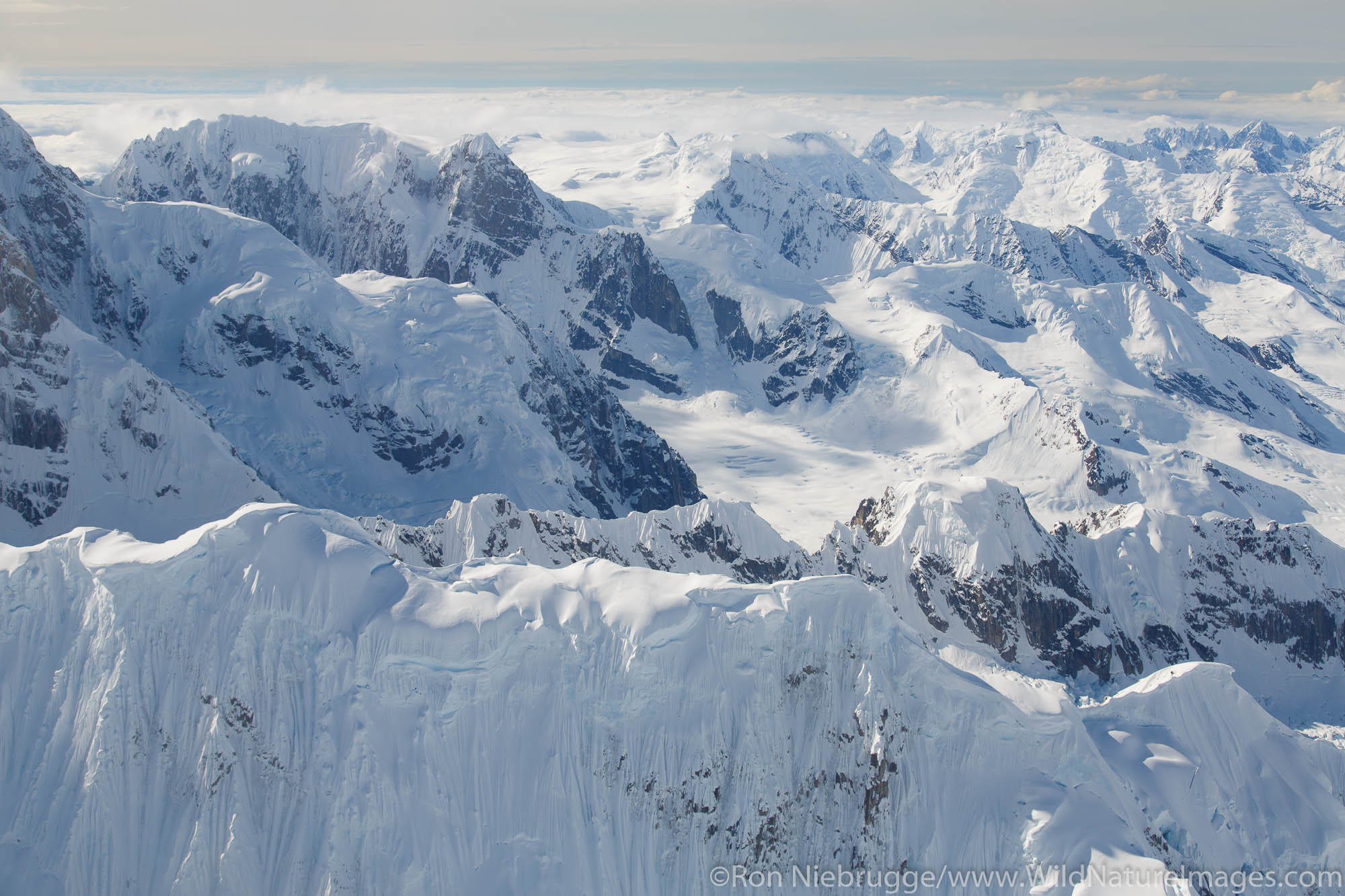 Aerial flight over Mt Denali, Denali National Park, Alaska.