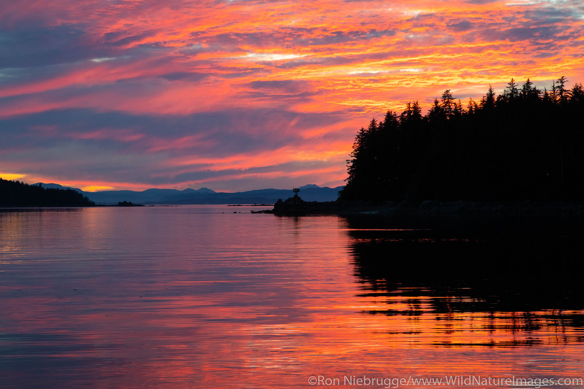 Sunset over Frederick Sound from Cape Fanshaw, Tongass National Forest, Alaska.