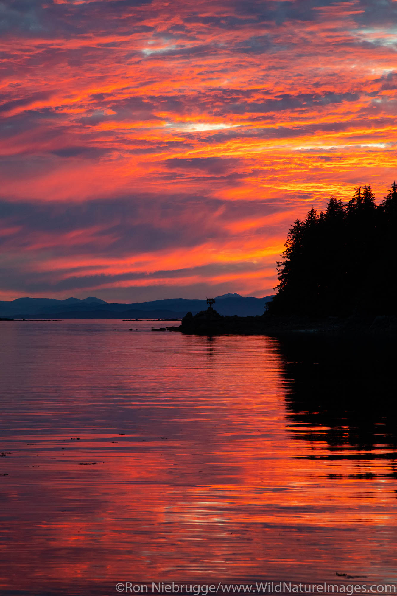 Sunset over Frederick Sound from Cape Fanshaw, Tongass National Forest, Alaska.