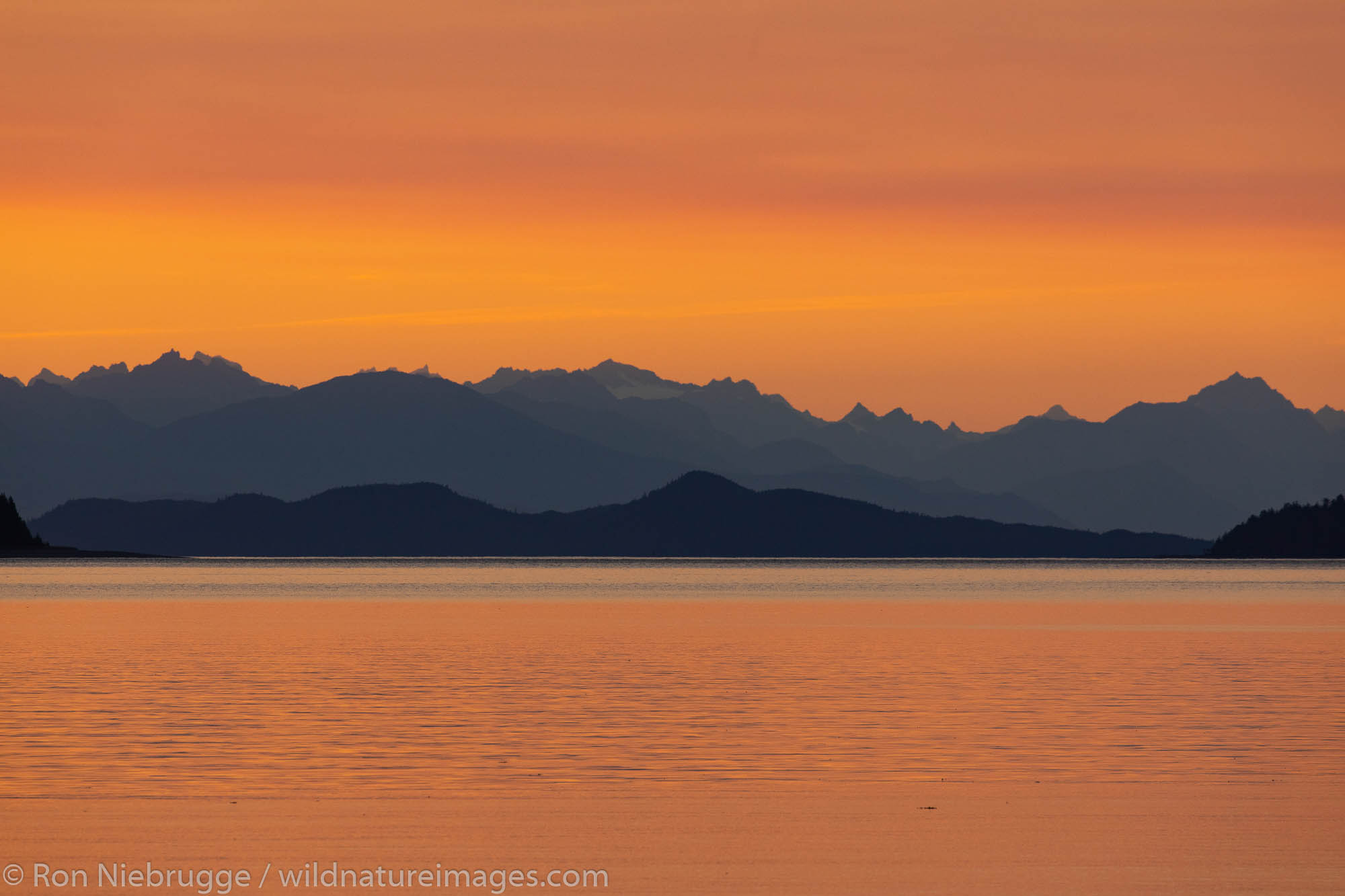 Sunset near Juneau, Tongass National Forest, Alaska.