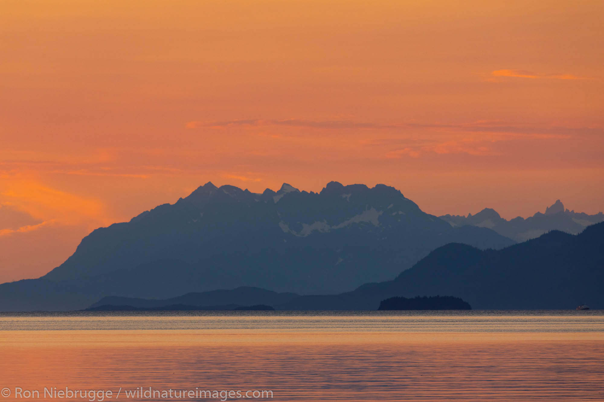Sunset near Juneau, Tongass National Forest, Alaska.