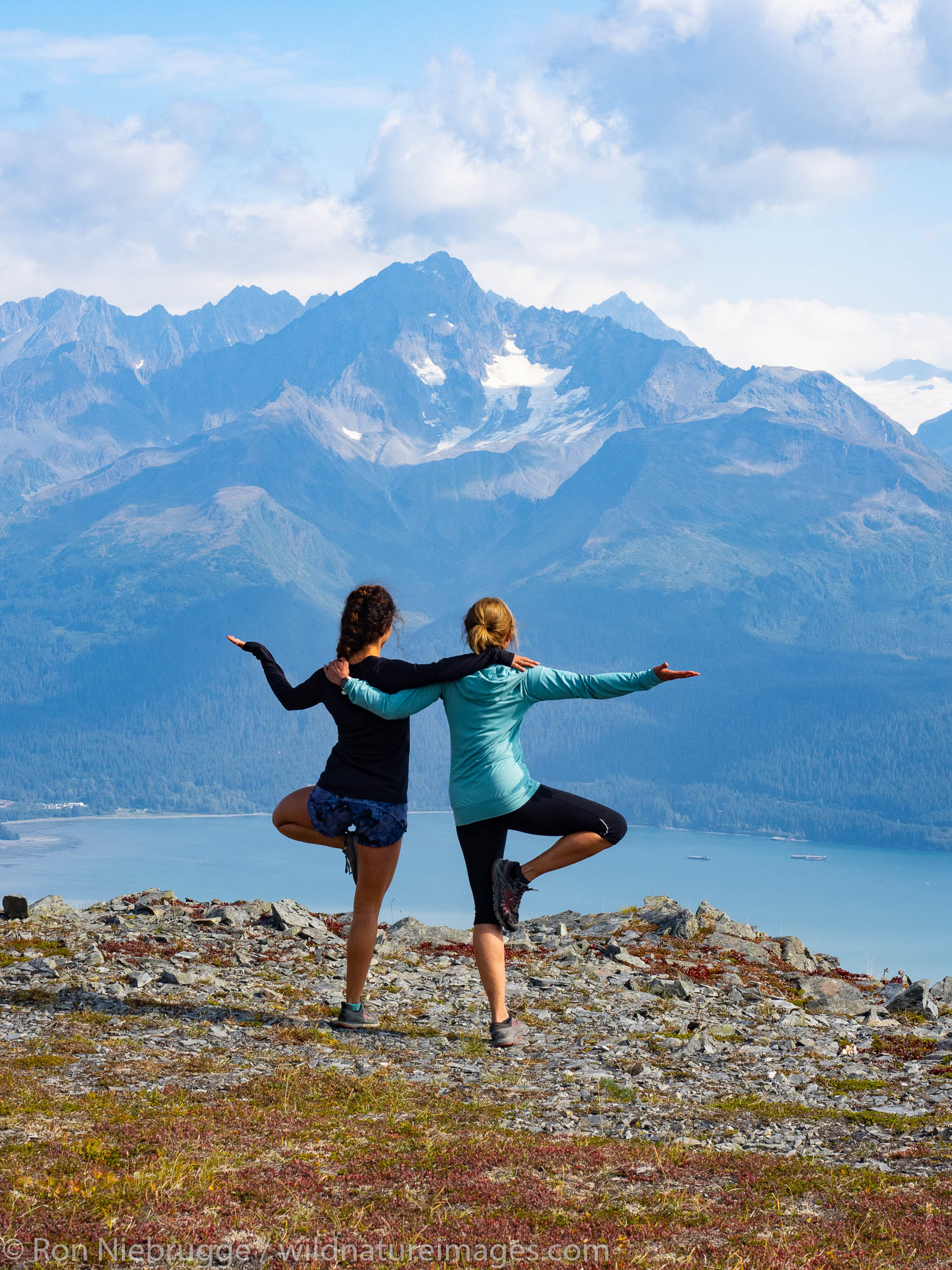 Yoga in the mountains above Resurrection Bay, Seward, Alaska.