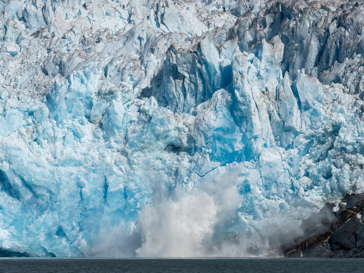 LeConte Glacier calving, this is one of the most active tidewater glaciers in Alaska.