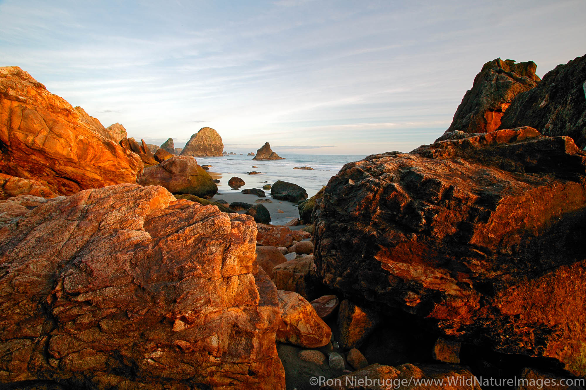 Harris Beach near Sunset.  Boardman State Park, Southern Oregon Coast, Brookings, Oregon.