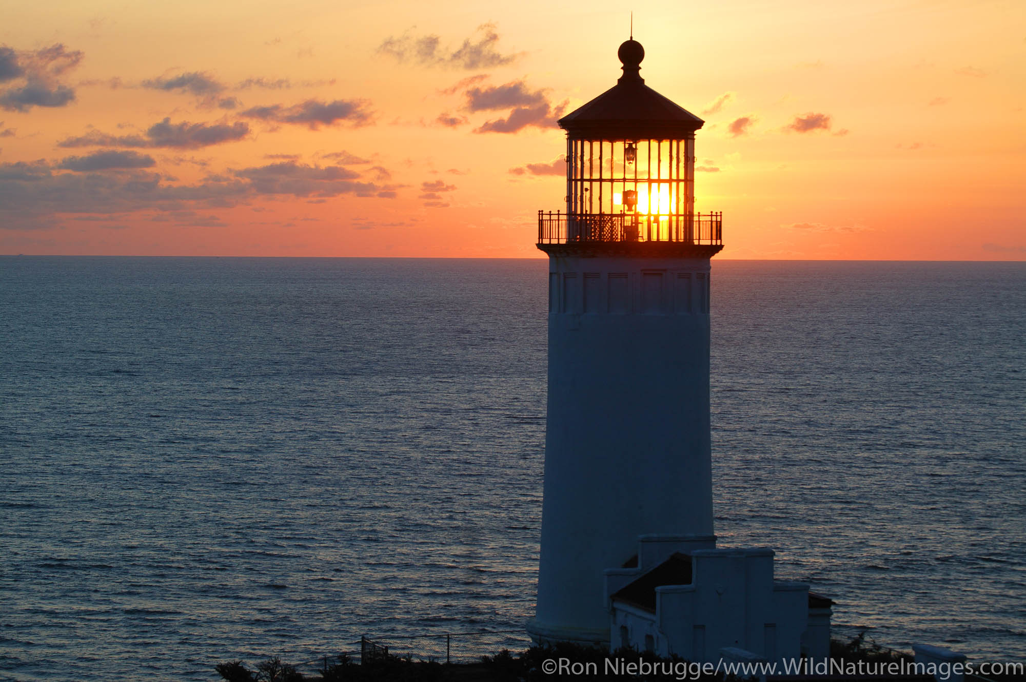 The Northhead Lighthouse at Sunset on the Washington Coast. Ft. Canby State Park.  Washington.