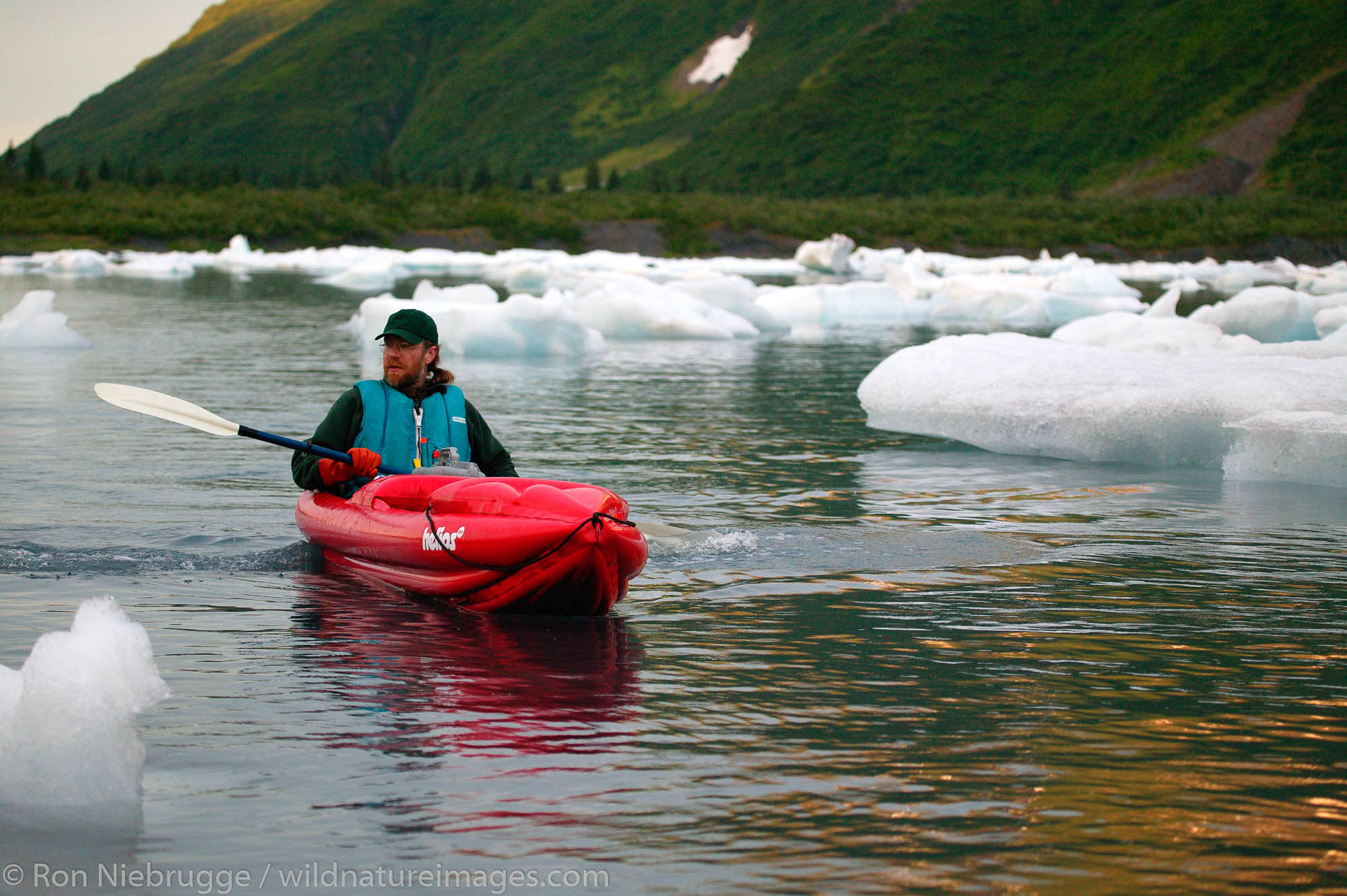 Jim Pfeiffenberger paddles into Pederson Lagoon, Aialik Bay, Kenai Fjords National Park.