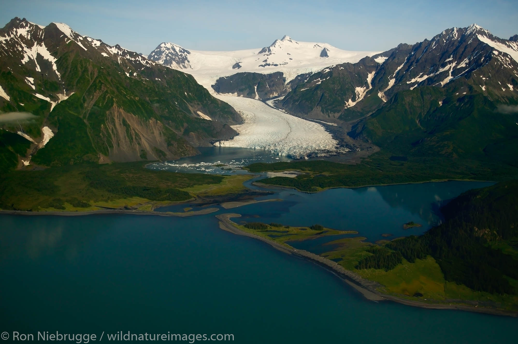 Pederson Glacier and Lagoon, Aialik Bay, Kenai Fjords National Park, aerial photo of the Kenai Peninsula, Alaska