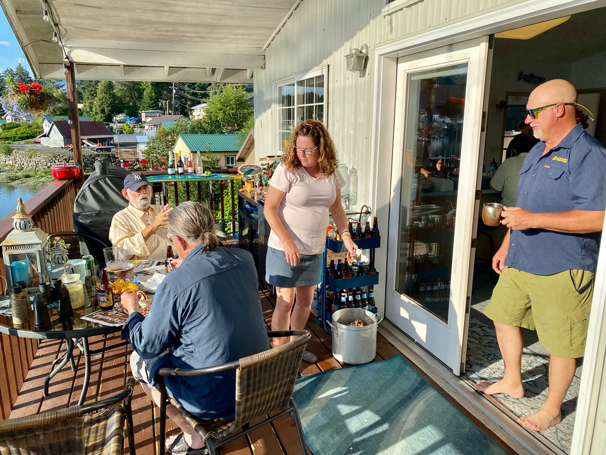 Enjoying the sunshine on John and Brenda's deck.