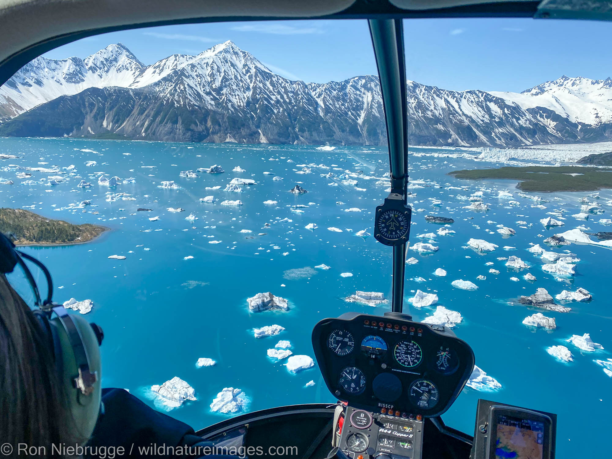 Bear Glacier Helicopter Flying over Bear Glacier Lagoon. IPhone.