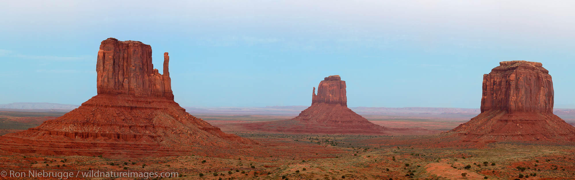 Panoramic photos of Monument Valley Navajo Tribal Park at sunset, Utah.  This image consists of five 11mp images.