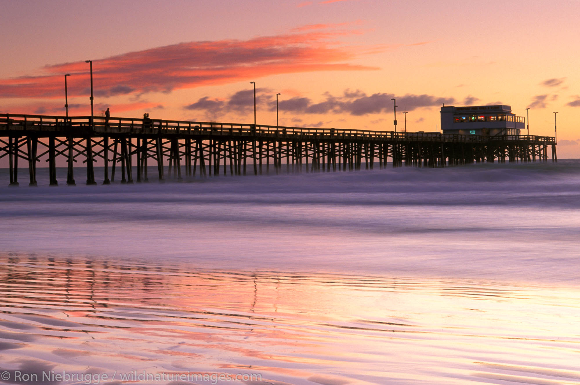 Newport Beach Pier at sunset, Newport Beach, California.