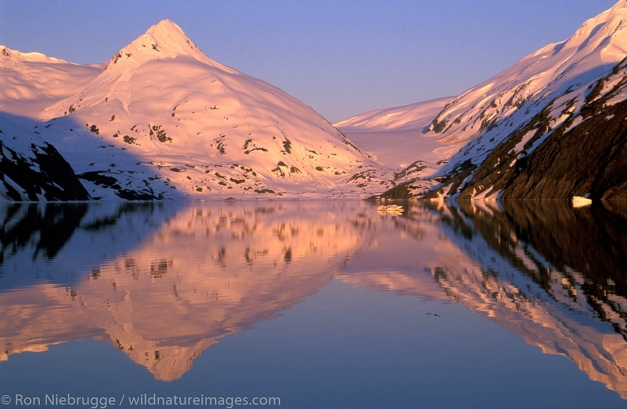 Portage Lake and Glacier at sunset, Alaska.