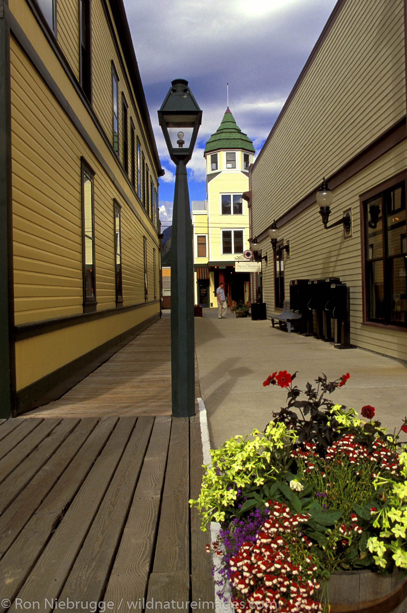 Old restored buildings in the town of Skagway, Alaska.