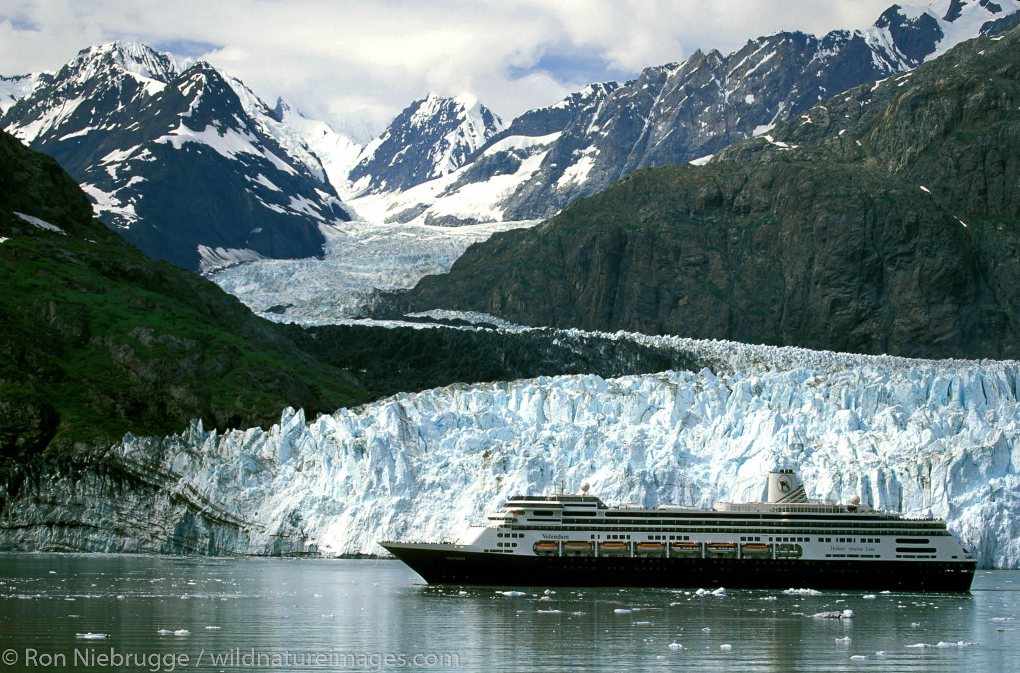 volendam Holland America Cruise Line. Volendam in front of Margerie Glacier. Glacier Bay National Park. Alaska.
